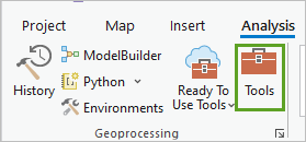 Click Analysis and in the Geoprocessing section, click Tools.