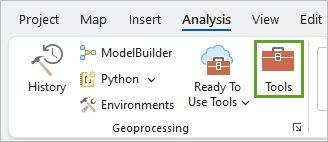 Click Analysis and in the Geoprocessing section, click Tools.