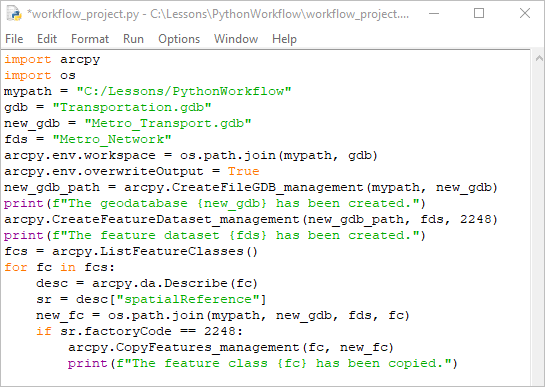 The logic to copy the feature class between geodatabases when the WKID is 2248 is added to the script