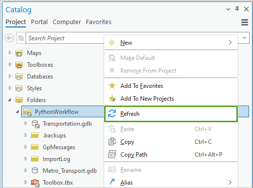 Refresh the PythonWorkflow folder in the Catalog pane.