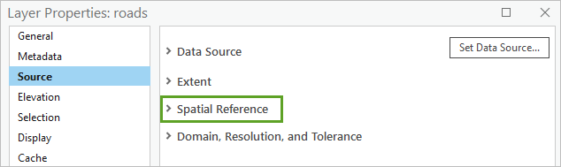 Click Spatial Reference to expand the Spatial Reference section.