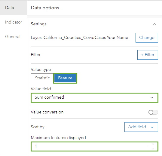 Data options for the indicator element