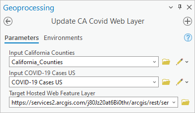 Update CA Covid Web Layer tool parameters