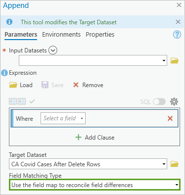 Field Matching Type set to Use the field map to reconcile field differences