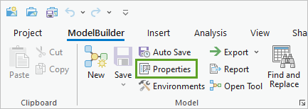 Properties button on the ribbon