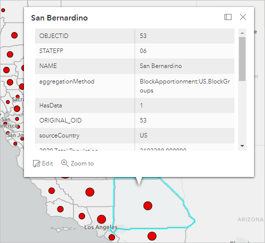 Pop-up window for a county