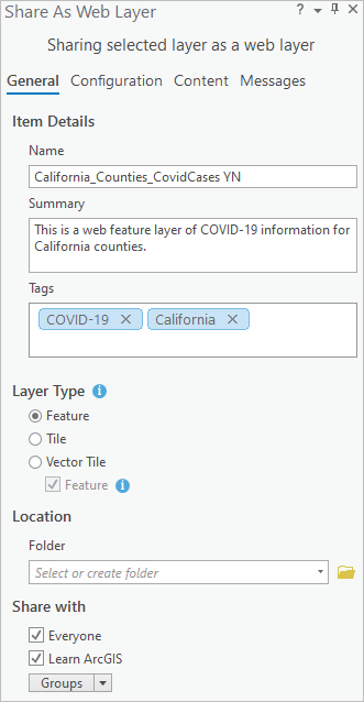 Share As Web Layer parameters