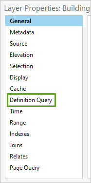 Definition Query tab