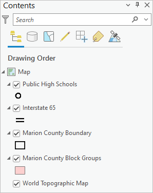 Layers in the Contents pane and on the map