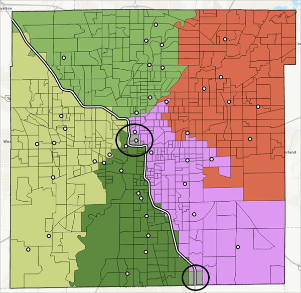 Unassigned block group areas on the map of Marion County
