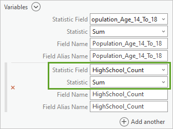 Add Level Variables tool with two variables listed