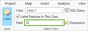 Label button enabled and Field set to ID on the Labeling tab