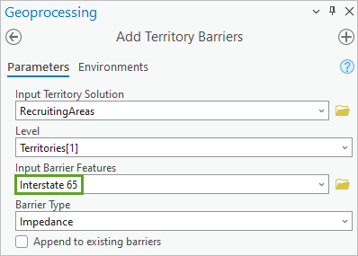 Add Territory Barriers tool with Input Barrier Features set to Interstate 65