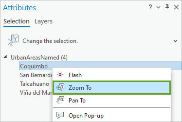 Zoom To option in the selected feature context menu