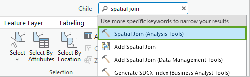 Spatial Join tool in the command search menu