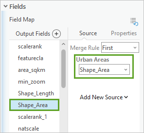 Shape_Area field from the Urban Areas layer in the Field Map