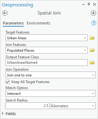 Spatial Join parameters in the Geoprocessing pane