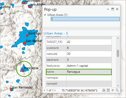 Pop-up for an urban areas polygon feature with name field
