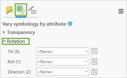 Rotation section expanded in the Vary symbology by attribute tab