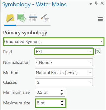 Symbology - Water Mains pane