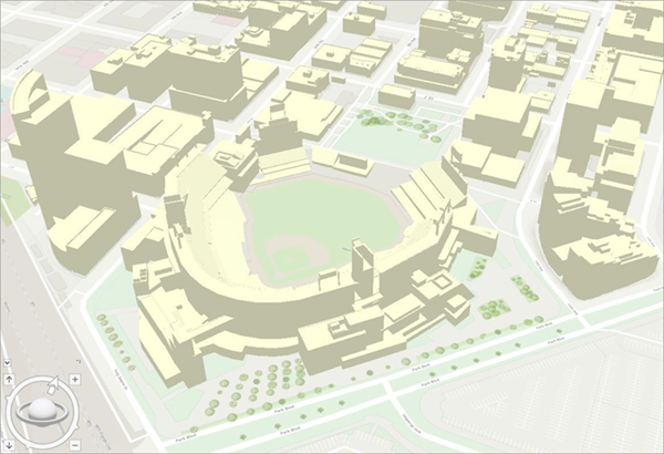3D view of a downtown baseball stadium