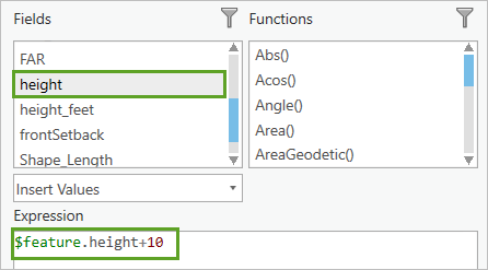 Expression Builder illustrating height and expression