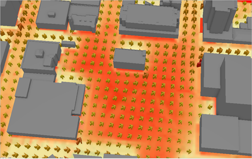 Area with both high solar exposure and slower air flow