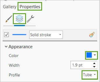 Properties pane with Color and Profile chosen