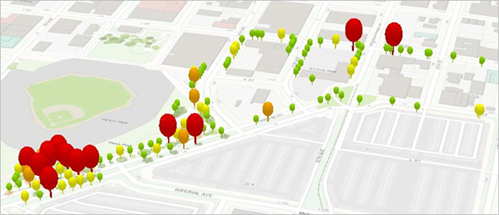 3D map with variety of trees chosen