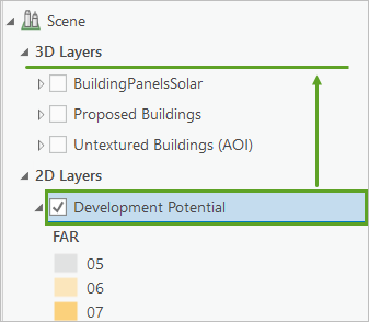 Move the Development Potential layer to the 3D Layers layer group