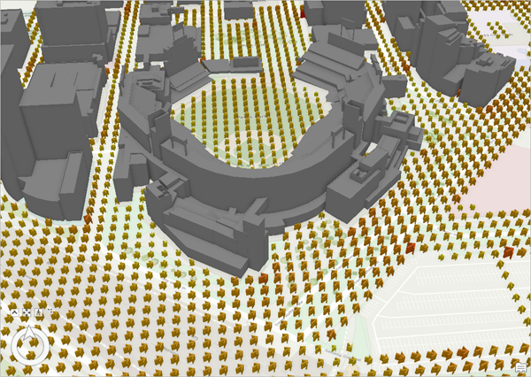 Wind (AFTER) layer shows wind slowing around proposed building areas