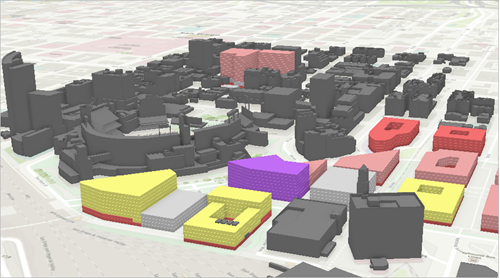 Untextured Buildings and Proposed Buildings layers on