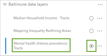 Mental health distress prevalence layer selected and activated in the Layers pane