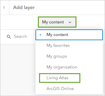 Living Atlas in the Add layer pane