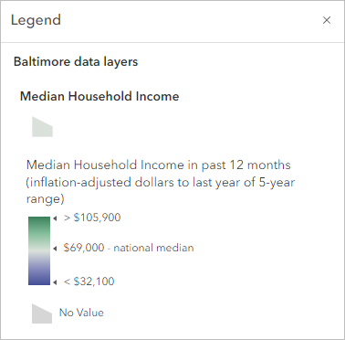 Legend of the Median Household Income layer