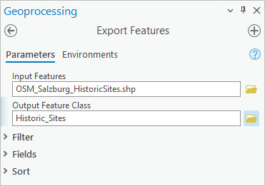 Historic_Sites set for Output Name in the Feature Class To Feature Class tool