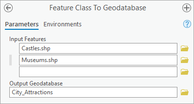 Feature Class To Geodatabase tool parameters