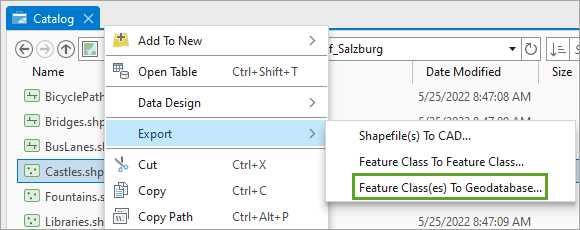 Feature Class(es) To Geodatabase option