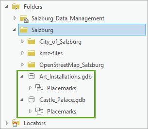 Geodatabases expanded in Contents pane