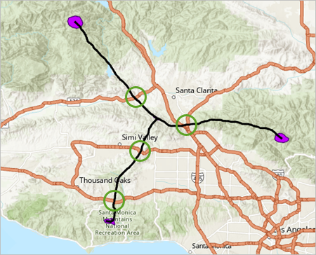 Four locations where a proposed path crosses a highway