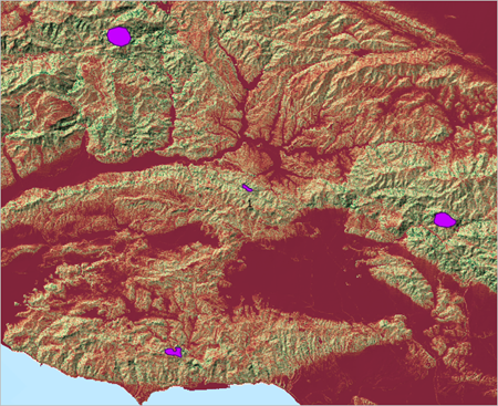 The Ruggedness layer overlayed on the Hillshade layer