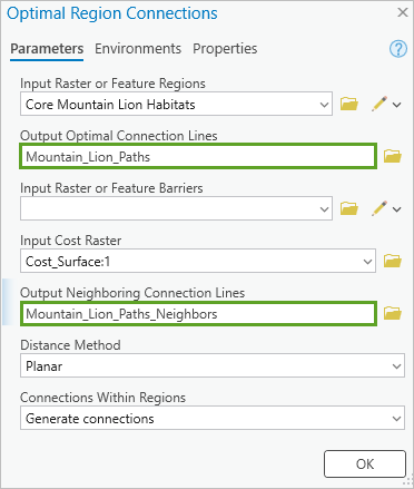 Optimal Region Connections parameters