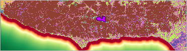 The Distance_to_Roads_Cost layer shows on the map underneath in the ocean portion of the study area.