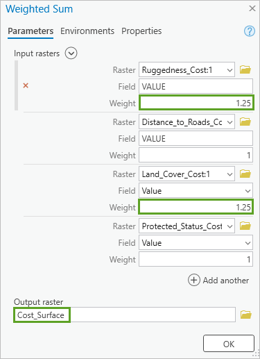 Weighted Sum parameters