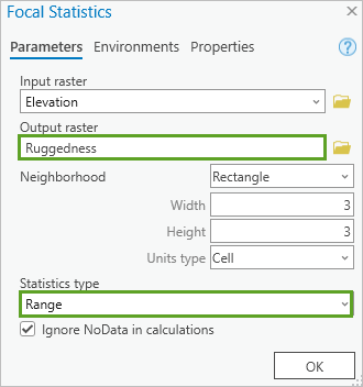 Focal Statistics parameters