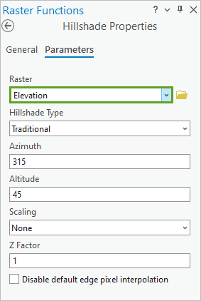 Hillshade raster function parameters