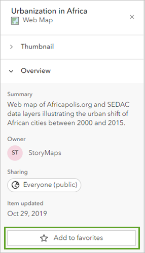 Add to favorites on the Urbanization in Africa details pane