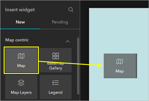 Map widget being dragged to the canvas