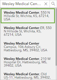 Medical center search results