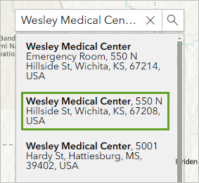 Medical center search results